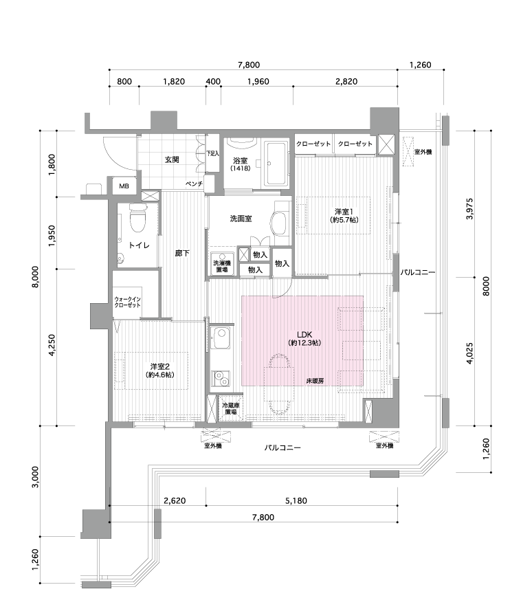 アクティブコート居室平面図3Nタイプ(2LDK)