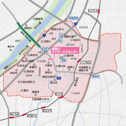 送迎エリア地図: 送迎エリアは京阪本線「寝屋川市駅」を中心としています